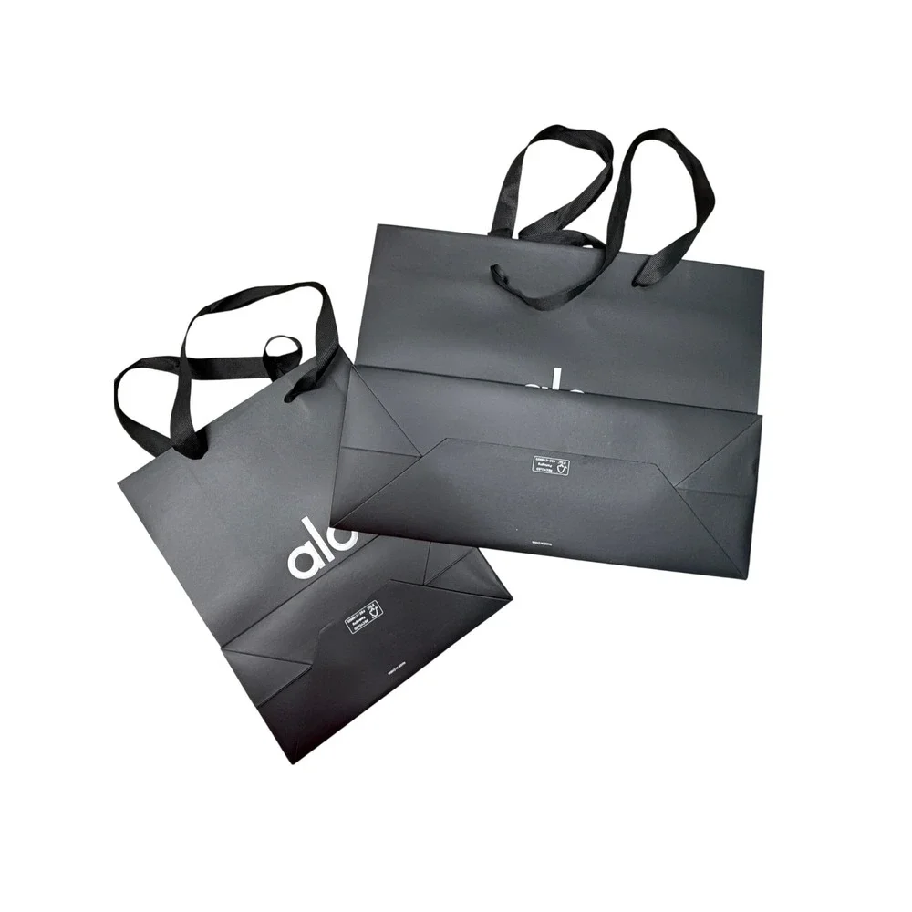 Alo Yoga Black Ribbon Handle Shopping Gift Bags Set of 2 S and M NWOT